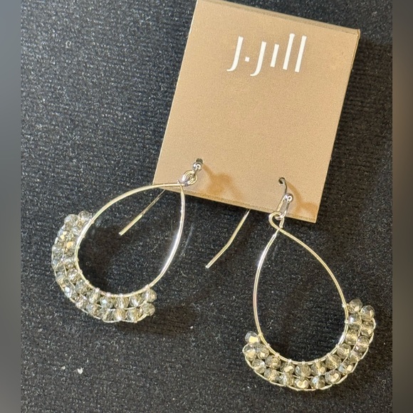 J. JILL Silver Tone Crystal Bead Dangle Earrings 1.75in - Picture 6 of 9